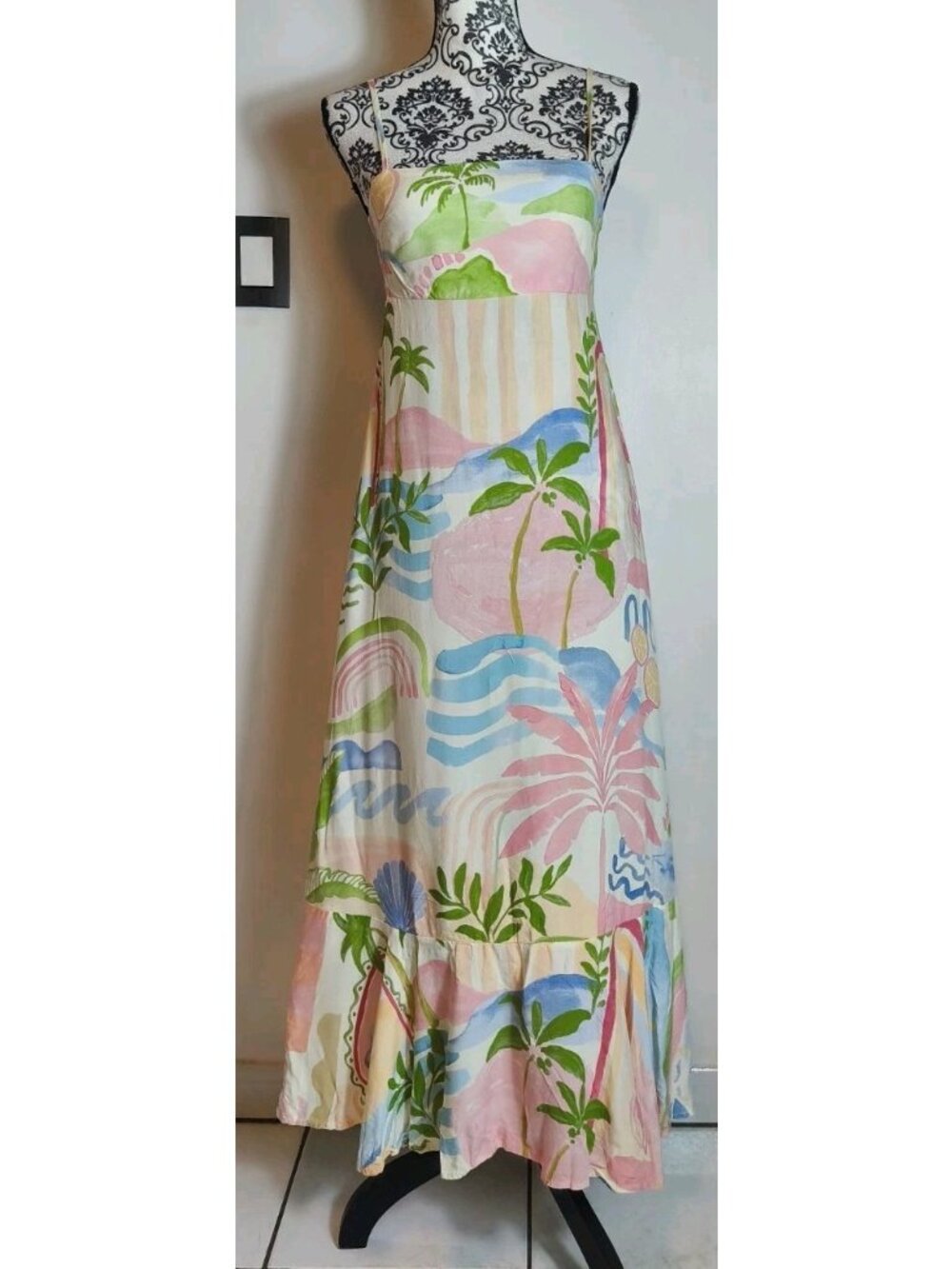 Paper Heart Australia XS Tropical Maxi Dress Tie Back Rayon Coastal Resort